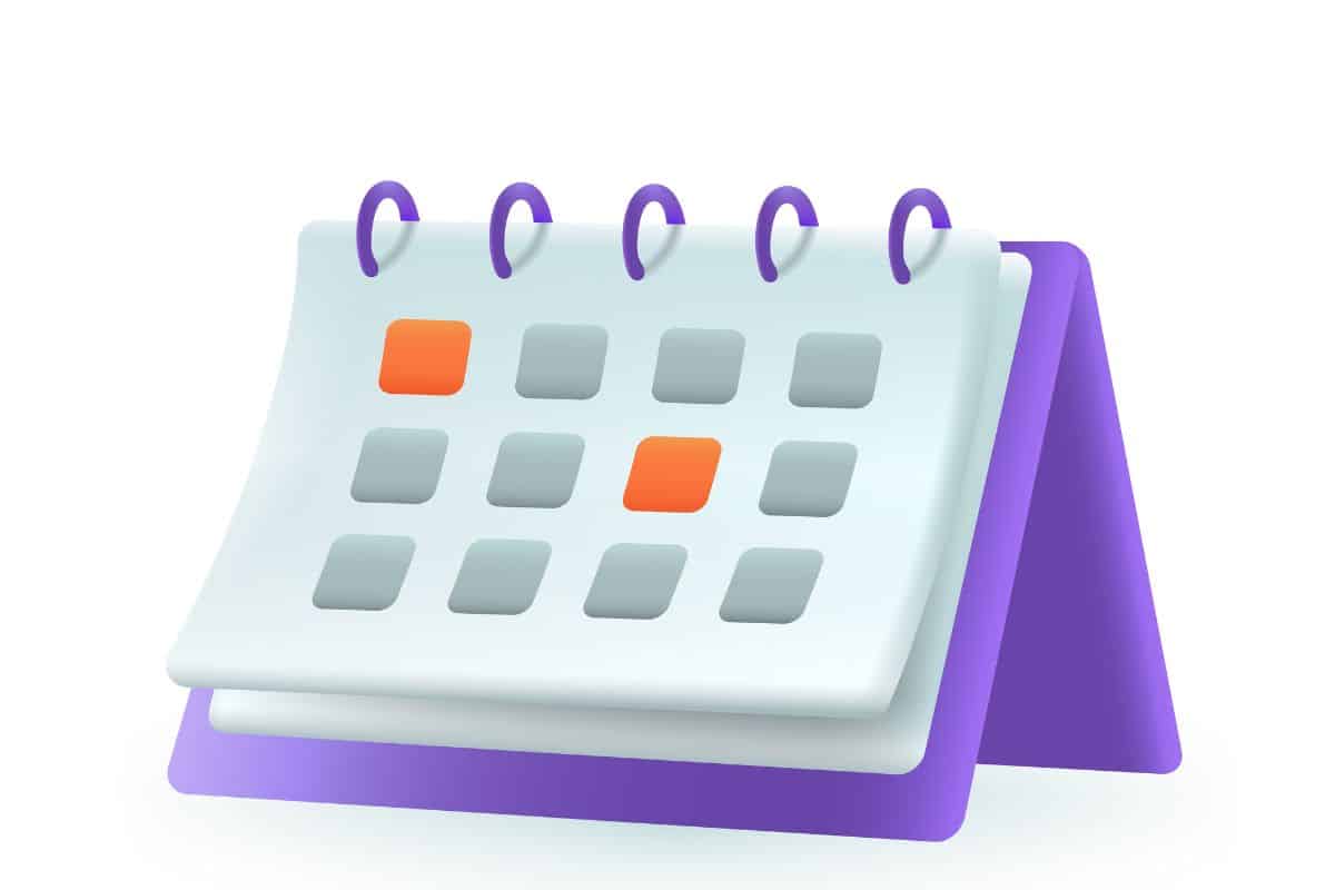 Ilustração 3D de um calendário com dois dias marcados em laranja, indicando feriado.